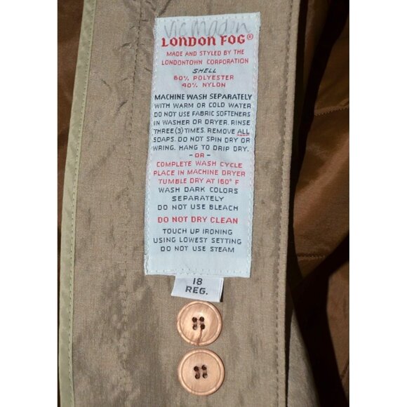 London Fog Ladies Brown Windbreaker Trench Coat Classic Size 18 Quilted Liner - Picture 10 of 11